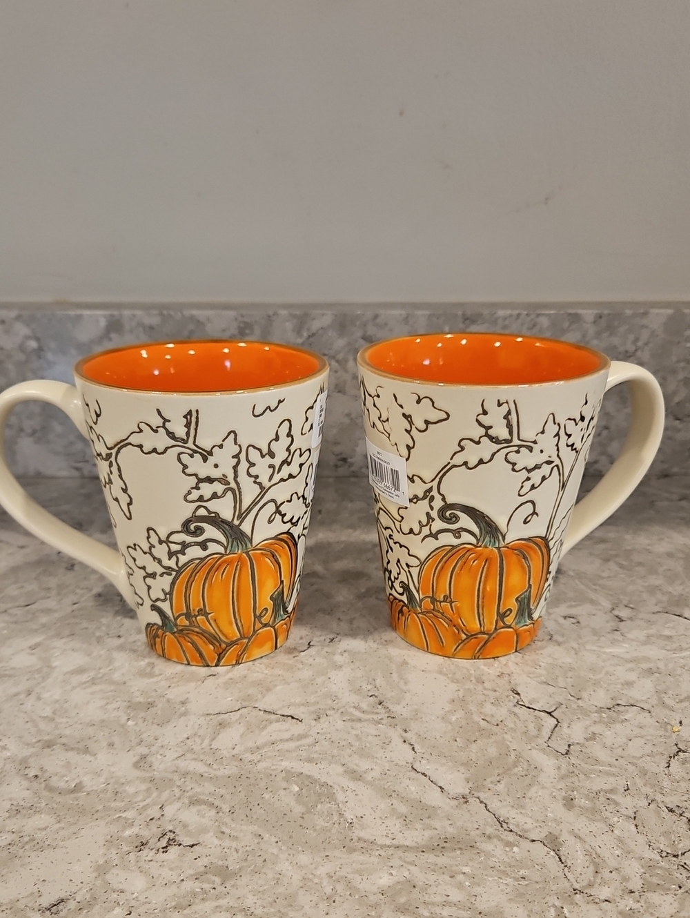 2 Eli + Ana Embossed Floral Pumpkin And Vines  Coffee Mugs New Set of 2